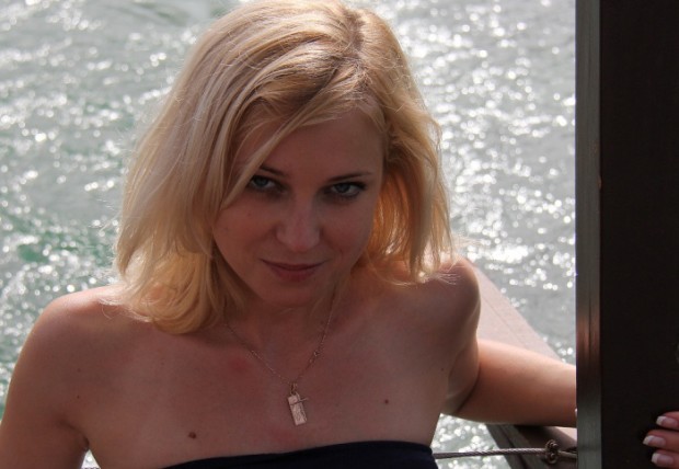Natalia Poklonskaya in Strapless Dress near the water